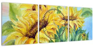 Slika cvetočih sončnic (sa satom) (90x30 cm)