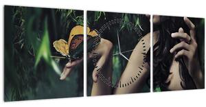 Slika graciozne ženske z metuljem (sa satom) (90x30 cm)