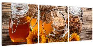 Slika - Tihožitje s kozarci za med (sa satom) (90x30 cm)