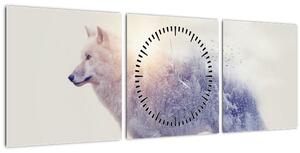 Slika - Arktični volk zrcali divjo pokrajino (sa satom) (90x30 cm)