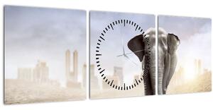 Slika - Sloni v velikem mestu (sa satom) (90x30 cm)