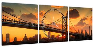 Slika - Sončni zahod nad mostom Bena Franklina, Filadelfija (sa satom) (90x30 cm)