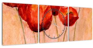 Slika - Rdeči tulipani (sa satom) (90x30 cm)