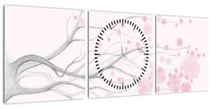 Slika - Rožnate rože (sa satom) (90x30 cm)
