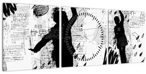 Slika - Ulična umetnost - vrvež (sa satom) (90x30 cm)