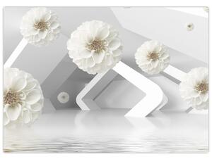 Apstraktna slika s bijelim cvjetovima (70x50 cm)