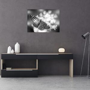Slika - Detalj leptira koji oprašuje cvijet (70x50 cm)
