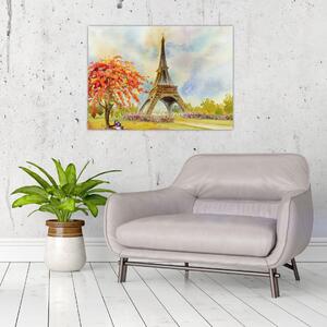 Slikana staklena slika Eiffelovog tornja (70x50 cm)
