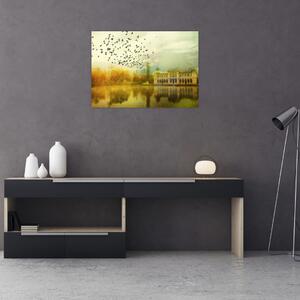 Slika naslikanog krajolika sa ljetnikovcem (70x50 cm)