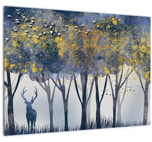Staklena slika jelena u šumi (70x50 cm)