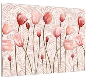 Staklena slika - Ružičasti tulipani (70x50 cm)