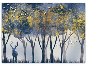 Staklena slika jelena u šumi (70x50 cm)