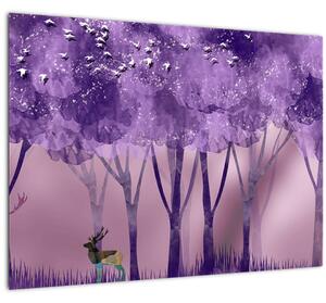 Staklena slika - Jelen u čarobnoj šumi (70x50 cm)
