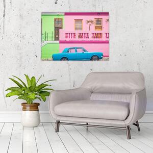 Slika automobila - šarene kuće (70x50 cm)