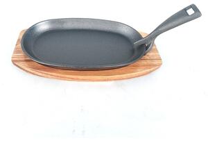Grill King Cast Iron BBQ ovalna grill tavica s podloškom od drva agacije, 24 cm