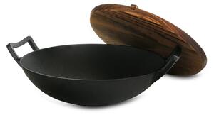 Grill King Cast Iron wok s integriranim ručkama i drvenim poklopcem, 36 cm