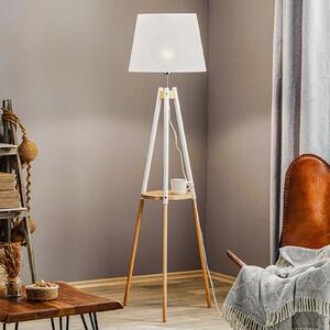Podna lampa Vaio tronožac drveni okvir, bijelo sjenilo