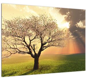 Staklena slika stabla na livadi (70x50 cm)