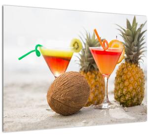 Staklena slika ananasa i čaša na plaži (70x50 cm)