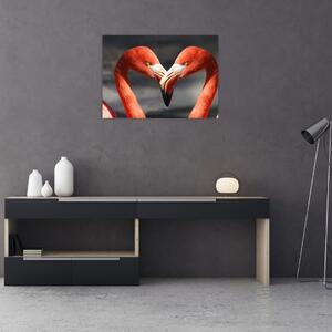 Staklena slika dva zaljubljena flaminga (70x50 cm)