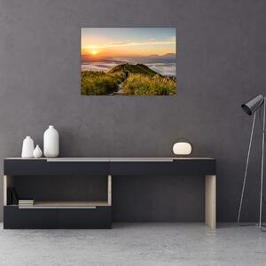 Staklena slika planine pri zalasku sunca (70x50 cm)