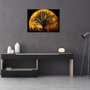 Staklena slika mjeseca i silueta (70x50 cm)