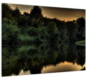 Staklena slika jezera u šumi (70x50 cm)