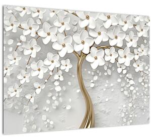 Staklena slika bijelog stabla s cvijećem (70x50 cm)