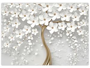Staklena slika bijelog stabla s cvijećem (70x50 cm)