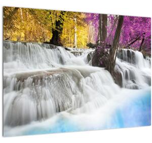 Staklena slika vodopada Erawan u šumi (70x50 cm)