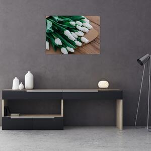 Staklena slika buketa bijelih tulipana (70x50 cm)