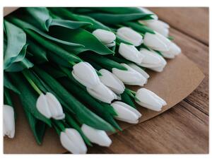 Staklena slika buketa bijelih tulipana (70x50 cm)
