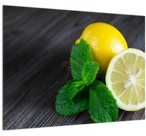 Staklena slika limuna i mente na stolu (70x50 cm)