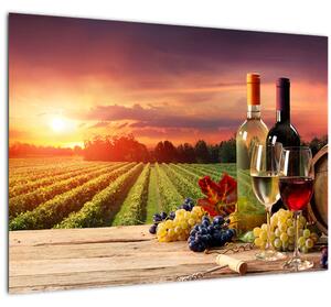 Staklena slika vinograda s vinom (70x50 cm)