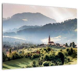 Staklena slika - selo u magli (70x50 cm)