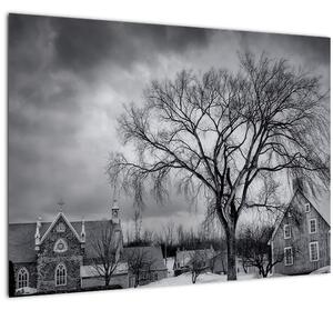 Staklena slika crno-bijelog sela (70x50 cm)