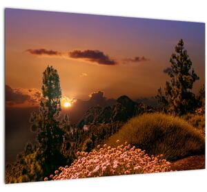 Staklena slika prirode sa zalaskom sunca (70x50 cm)
