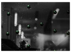 Apstraktna staklena slika - zelene kuglice (70x50 cm)