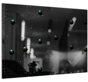 Apstraktna staklena slika - zelene kuglice (70x50 cm)