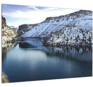 Staklena slika - zimski krajolik s jezerom (70x50 cm)