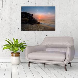 Staklena slika zalaska sunca na plaži (70x50 cm)