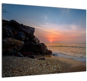Staklena slika zalaska sunca na plaži (70x50 cm)