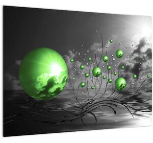Staklena slika zelenih apstraktnih kugli (70x50 cm)