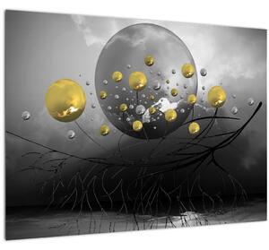 Staklena slika zlatnih apstraktnih kugli (70x50 cm)