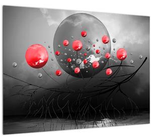 Staklena slika crvenih apstraktnih kugli (70x50 cm)