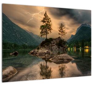 Staklena slika - jezero u planinama (70x50 cm)