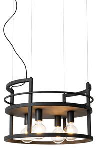 Industrijska viseća svjetiljka crna sa stalkom okrugla 4 svjetla - Cage Rack