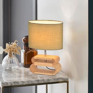 COREP Stolna lampa Oslo, svijetlosiva/svijetlo drvo, visina 30 cm, pamuk/drvo, Zelena, Dnevni boravak/blagovaonica, Tkanina / tekstil