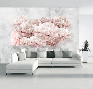 Foto tapeta - Ružičasto cvijeće na zidu (147x102 cm)
