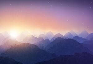Foto tapeta - Zalazeće sunce iza planina (147x102 cm)